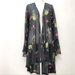 …lost Sheer Gray Floral Open Cardigan Bloomcore Gypsy Bohemian